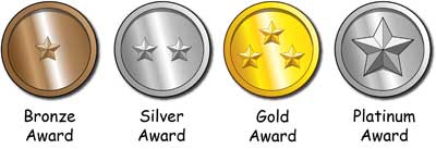 Cartoon medals for Bronze, silver, Gold, and Platinum Awards.