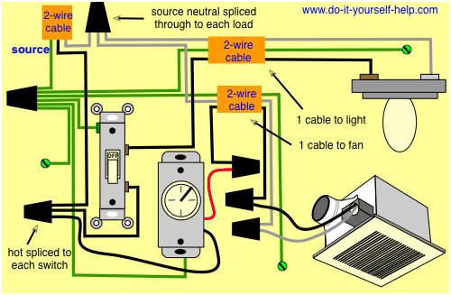 wiring for a bathroom exhaust fan timer and light switch