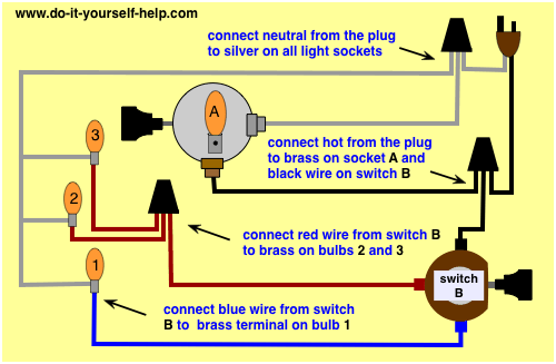 wiring diagram for a vintage floor lamp switch with 4 bulbs