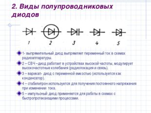 2. Виды полупроводниковых диодов 1- выпрямительный диод выпрямляет переменный