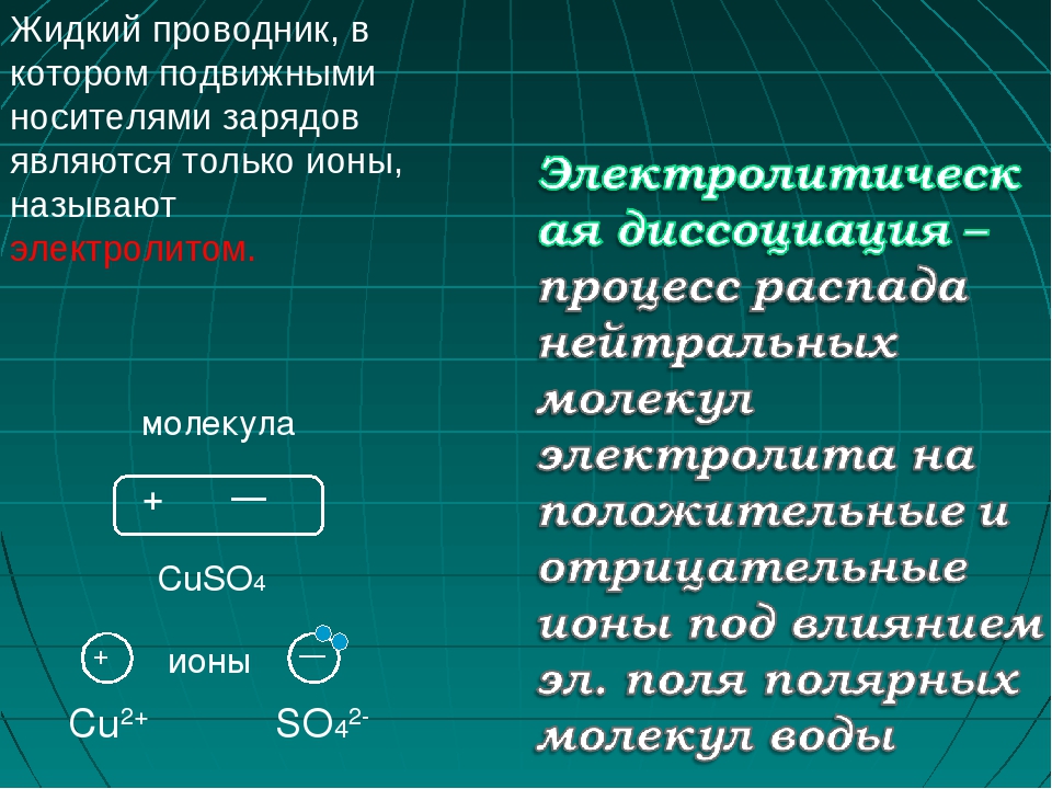 Свободные носители зарядов жидкости появляются в процессе. Жидкие проводники. Электролиты проводники. Носители заряда в электролитах. Электрический ток в жидких проводниках.