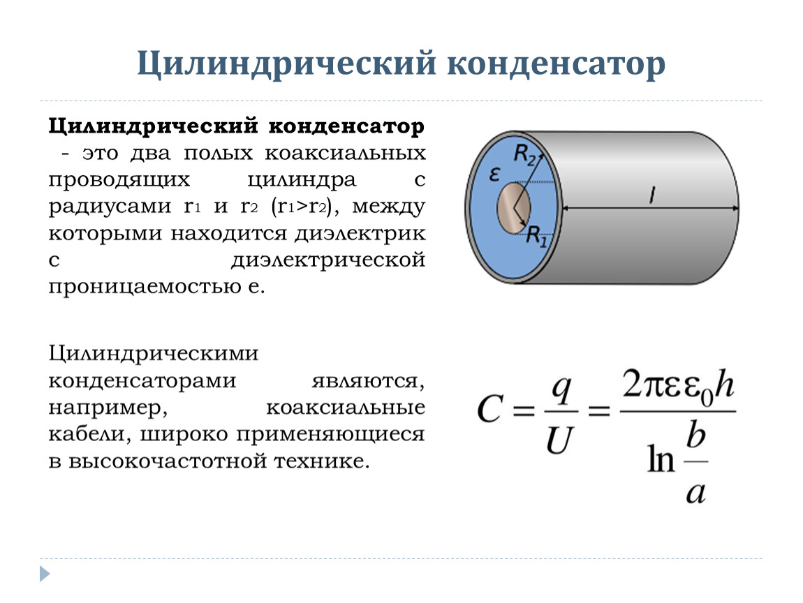 Емкость цилиндрического конденсатора формула