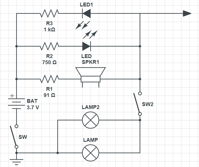 схема контрольки на светодиодах с батареей 3,7 В