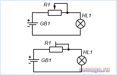 Включение переменного резистора реостатом вариант 2